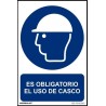 Señal industrial es obligatorio el uso de casco, con tintas UV 300x400mm - PVC Glasspack 0,7mm 