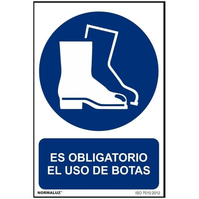 Señal industrial es obligatorio el uso de botas, con tintas UV 300x400mm - PVC Glasspack 0,7mm 