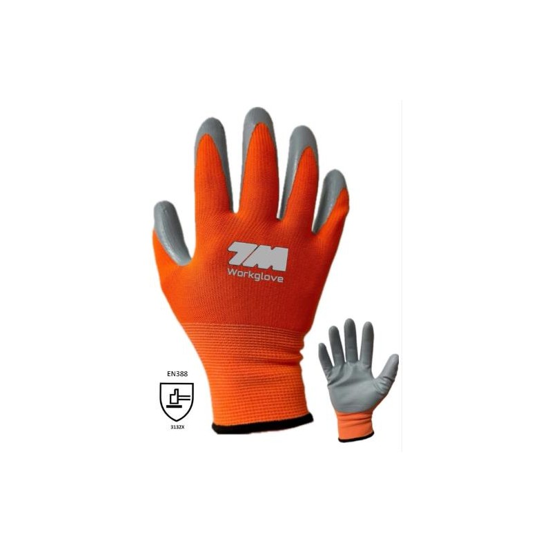 Guantes 7M Workglove nitrilo naranja T-L