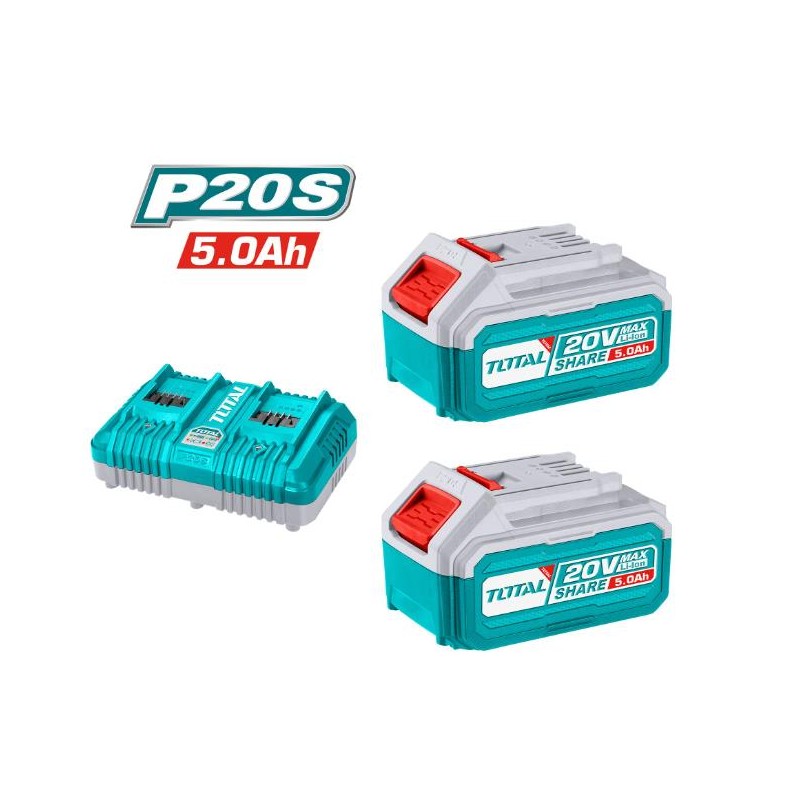 Pack 2 baterías 5Ah + cargador doble 20V Mod. TFBCPK2425. Total. 