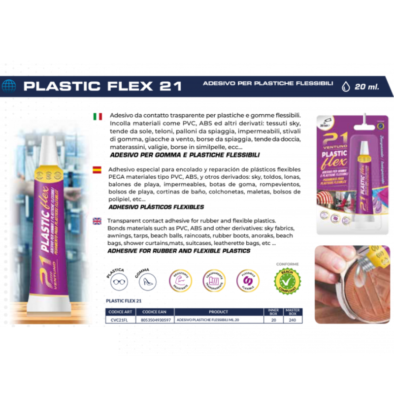 Pegamento plastico flexible-21 tubo 20 ml. blister COLLA