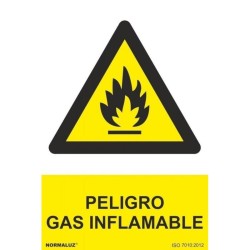 Señal industrial Peligro gas inflamable, con tintas UV 300x400mm - PVC Glasspack 0,7mm 