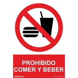 Señal industrial Prohibido comer y beber, con tintas UV 300x400mm - PVC Glasspack 0,7mm 