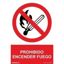 Señal industrial Prohibido encender fuego, con tintas UV 210x300mm - PVC Glasspack 0,7mm 