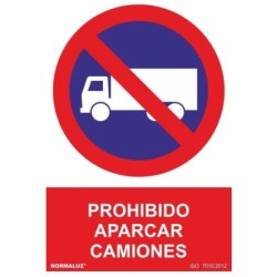 Señal industrial Prohibido aparcar camiones, con tintas UV 300x400mm - PVC Glasspack 0,7mm 