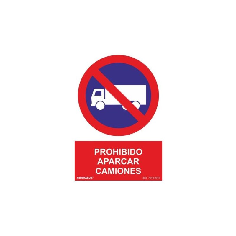 Señal industrial Prohibido aparcar camiones, con tintas UV 300x400mm - PVC Glasspack 0,7mm 